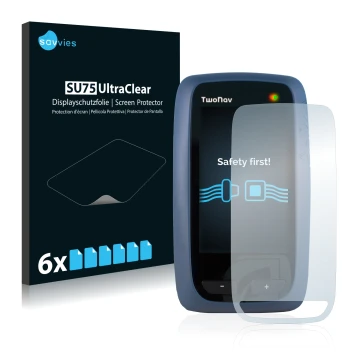 Vorderseite einer Produktverpackung mit dem Markenlogo Savvies. Daneben ist das Gerät CompeGPS TwoNav Anima mit dem zugehörige