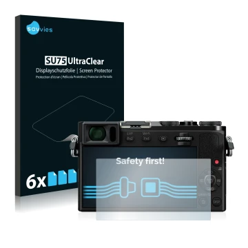Vorderseite einer Produktverpackung mit dem Markenlogo Savvies. Daneben ist das Gerät Panasonic Lumix DMC-GM5 mit dem zugehöri