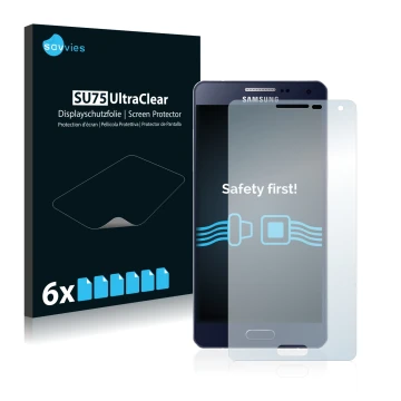 Vorderseite einer Produktverpackung mit dem Markenlogo Savvies. Daneben ist das Gerät Samsung Galaxy A5 2015 mit dem zugehörig