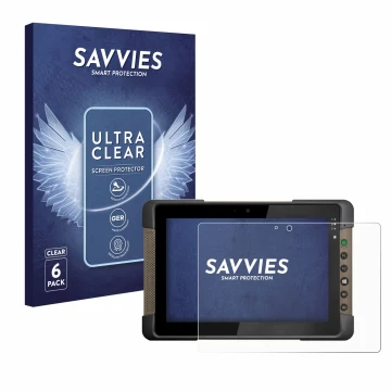Vorderseite einer Produktverpackung mit dem Markenlogo Savvies. Daneben ist das Gerät Getac T800 mit dem zugehörigen Displaysc