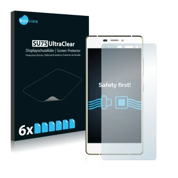 Vorderseite einer Produktverpackung mit dem Markenlogo Savvies. Daneben ist das Gerät Gionee Elife S7 mit dem zugehörigen Disp