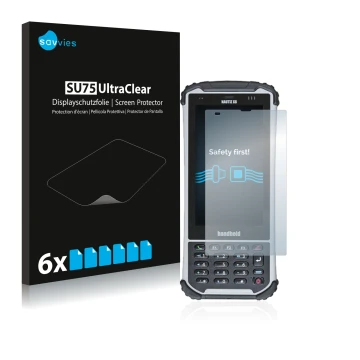 Vorderseite einer Produktverpackung mit dem Markenlogo Savvies. Daneben ist das Gerät Handheld Nautiz X8 mit dem zugehörigen D