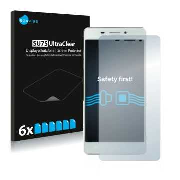 Vorderseite einer Produktverpackung mit dem Markenlogo Savvies. Daneben ist das Gerät Doogee Ibiza F2 mit dem zugehörigen Disp