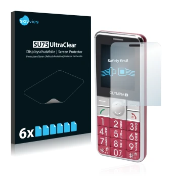 Vorderseite einer Produktverpackung mit dem Markenlogo Savvies. Daneben ist das Gerät Olympia Viva Plus mit dem zugehörigen Di