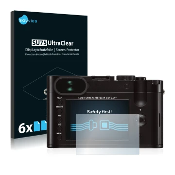 Vorderseite einer Produktverpackung mit dem Markenlogo Savvies. Daneben ist das Gerät Leica Q (Typ 116) mit dem zugehörigen Di