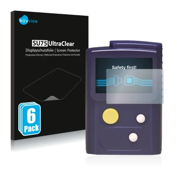 Vorderseite einer Produktverpackung mit dem Markenlogo Savvies. Daneben ist das Gerät Swissphone RES.Q mit dem zugehörigen Dis