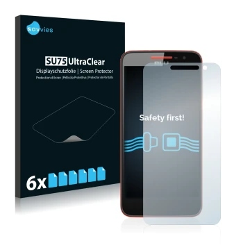 Vorderseite einer Produktverpackung mit dem Markenlogo Savvies. Daneben ist das Gerät BLU Studio C mit dem zugehörigen Display
