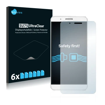 Vorderseite einer Produktverpackung mit dem Markenlogo Savvies. Daneben ist das Gerät Honor 7i mit dem zugehörigen Displayschu