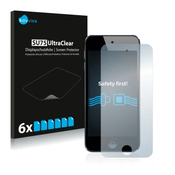 Vorderseite einer Produktverpackung mit dem Markenlogo Savvies. Daneben ist das Gerät Apple iPod Touch (6. Gen.) mit dem zugeh