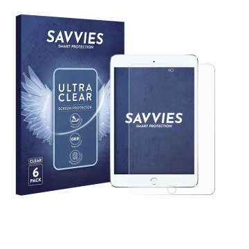 Vorderseite einer Produktverpackung mit dem Markenlogo Savvies. Daneben ist das Gerät Apple iPad Mini 4 2015 mit dem zugehörig