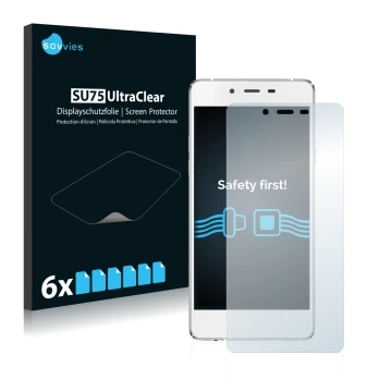 Vorderseite einer Produktverpackung mit dem Markenlogo Savvies. Daneben ist das Gerät BLU Vivo Air LTE 2015 mit dem zugehörige
