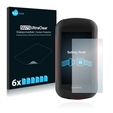 Vorderseite einer Produktverpackung mit dem Markenlogo Savvies. Daneben ist das Gerät Garmin Montana 680 mit dem zugehörigen D