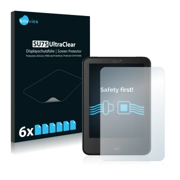 Vorderseite einer Produktverpackung mit dem Markenlogo Savvies. Daneben ist das Gerät Tolino Vision 3 HD mit dem zugehörigen D