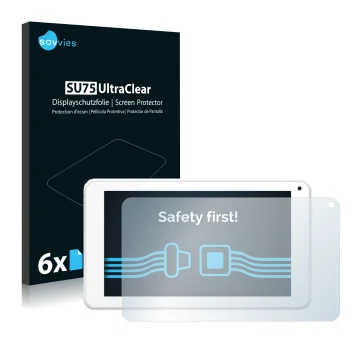 Vorderseite einer Produktverpackung mit dem Markenlogo Savvies. Daneben ist das Gerät BigBen Unity Tab 7 mit dem zugehörigen D