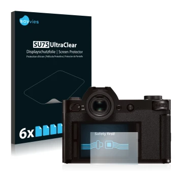 Vorderseite einer Produktverpackung mit dem Markenlogo Savvies. Daneben ist das Gerät Leica SL (Typ 601) mit dem zugehörigen D