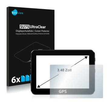 Vorderseite einer Produktverpackung mit dem Markenlogo Savvies. Daneben ist das Gerät mit dem zugehörigen Displayschutz abgebi