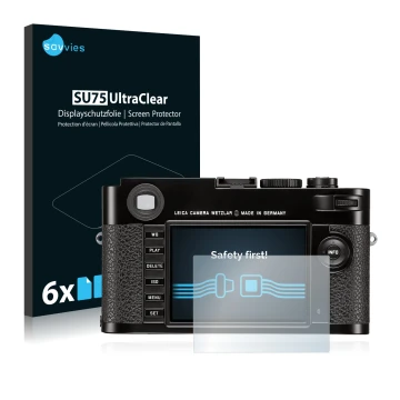 Vorderseite einer Produktverpackung mit dem Markenlogo Savvies. Daneben ist das Gerät Leica M (Typ 262) mit dem zugehörigen Di