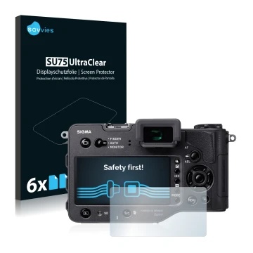 Vorderseite einer Produktverpackung mit dem Markenlogo Savvies. Daneben ist das Gerät Sigma SD Quattro H mit dem zugehörigen D