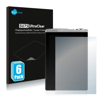 Vorderseite einer Produktverpackung mit dem Markenlogo Savvies. Daneben ist das Gerät Cowon Plenue D mit dem zugehörigen Displ