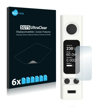 Vorderseite einer Produktverpackung mit dem Markenlogo Savvies. Daneben ist das Gerät Joyetech eVic VTwo Mini mit dem zugehöri