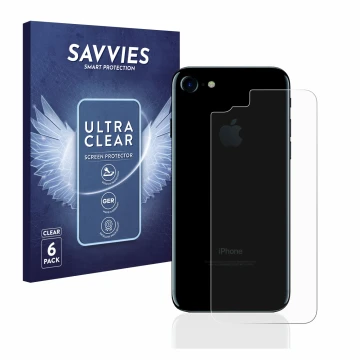 Vorderseite einer Produktverpackung mit dem Markenlogo Savvies. Daneben ist das Gerät Apple iPhone 7 Rückseite (gesamte Fläche