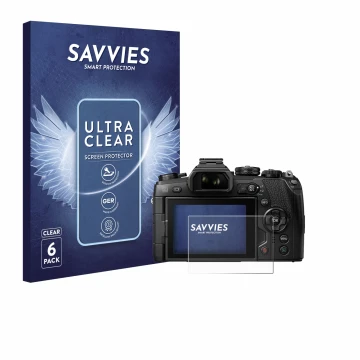 Vorderseite einer Produktverpackung mit dem Markenlogo Savvies. Daneben ist das Gerät Olympus OM-D E-M1 Mark II mit dem zugehö