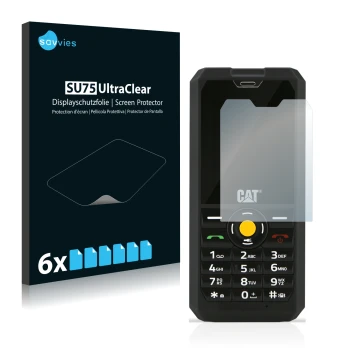 Vorderseite einer Produktverpackung mit dem Markenlogo Savvies. Daneben ist das Gerät Caterpillar Cat B30 mit dem zugehörigen 