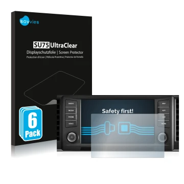 Vorderseite einer Produktverpackung mit dem Markenlogo Savvies. Daneben ist das Gerät Seat Ateca 2016 Media System Plus 8