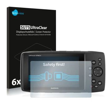 Vorderseite einer Produktverpackung mit dem Markenlogo Savvies. Daneben ist das Gerät Garmin 276Cx mit dem zugehörigen Display