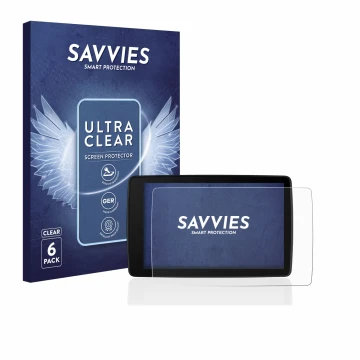 Vorderseite einer Produktverpackung mit dem Markenlogo Savvies. Daneben ist das Gerät BMW Motorrad Navigator VI mit dem zugehö