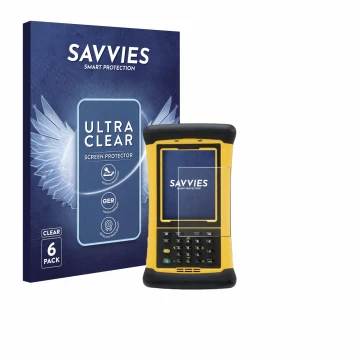 Vorderseite einer Produktverpackung mit dem Markenlogo Savvies. Daneben ist das Gerät Trimble Nomad 1050XE mit dem zugehörigen