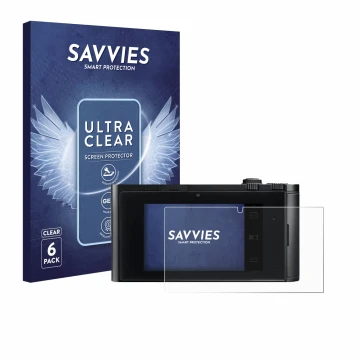 Vorderseite einer Produktverpackung mit dem Markenlogo Savvies. Daneben ist das Gerät Leica TL2 mit dem zugehörigen Displaysch