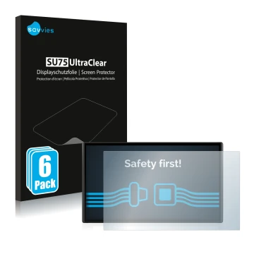 Vorderseite einer Produktverpackung mit dem Markenlogo Savvies. Daneben ist das Gerät Garmin DriveSmart 61 LMT-S mit dem zugeh