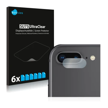 Vorderseite einer Produktverpackung mit dem Markenlogo Savvies. Daneben ist das Gerät Apple iPhone 8 Plus (NUR Kameraschutz) m