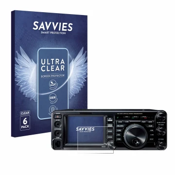 Vorderseite einer Produktverpackung mit dem Markenlogo Savvies. Daneben ist das Gerät Yaesu FT-991A mit dem zugehörigen Displa