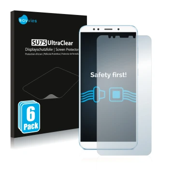 Vorderseite einer Produktverpackung mit dem Markenlogo Savvies. Daneben ist das Gerät Xiaomi Redmi 5 Plus mit dem zugehörigen 