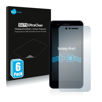 Vorderseite einer Produktverpackung mit dem Markenlogo Savvies. Daneben ist das Gerät LG K9 mit dem zugehörigen Displayschutz 