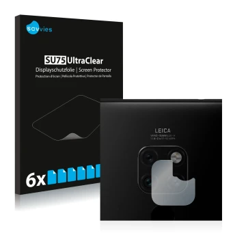 Vorderseite einer Produktverpackung mit dem Markenlogo Savvies. Daneben ist das Gerät Huawei Mate 20 (NUR Kameraschutz) mit de