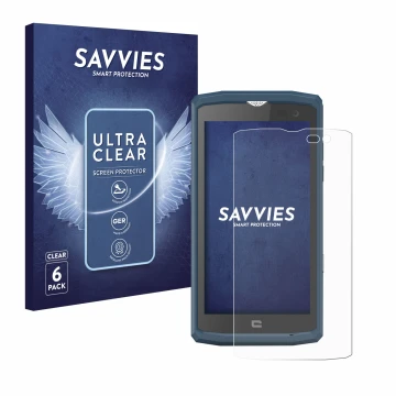 Vorderseite einer Produktverpackung mit dem Markenlogo Savvies. Daneben ist das Gerät Crosscall Core X3 mit dem zugehörigen Di