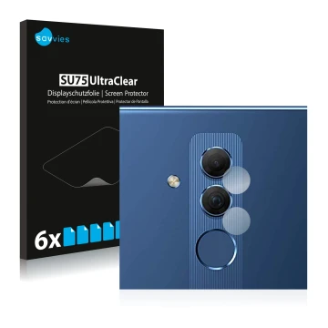 Vorderseite einer Produktverpackung mit dem Markenlogo Savvies. Daneben ist das Gerät Huawei Mate 20 lite (NUR Kameraschutz) m