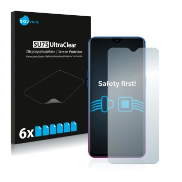 Vorderseite einer Produktverpackung mit dem Markenlogo Savvies. Daneben ist das Gerät Oppo RX17 Neo mit dem zugehörigen Displa