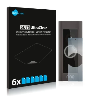 Vorderseite einer Produktverpackung mit dem Markenlogo Savvies. Daneben ist das Gerät Ring Video Doorbell Pro mit dem zugehöri