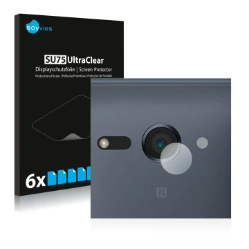 Vorderseite einer Produktverpackung mit dem Markenlogo Savvies. Daneben ist das Gerät Sony Xperia XZ2 Compact (NUR Kameraschut