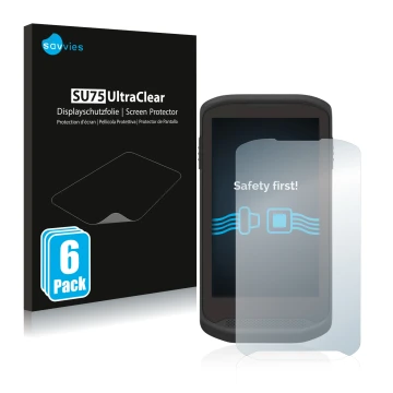 Vorderseite einer Produktverpackung mit dem Markenlogo Savvies. Daneben ist das Gerät Zebra TC20 Touch mit dem zugehörigen Dis