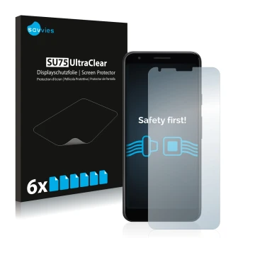 Vorderseite einer Produktverpackung mit dem Markenlogo Savvies. Daneben ist das Gerät Google Pixel 3a XL mit dem zugehörigen D