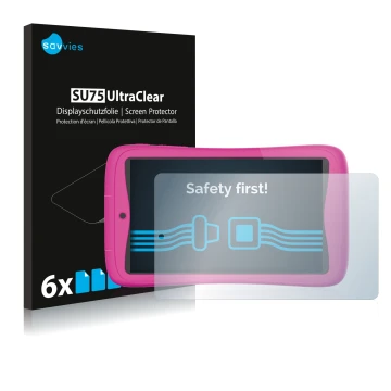 Vorderseite einer Produktverpackung mit dem Markenlogo Savvies. Daneben ist das Gerät Kurio Connect 7