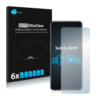 Vorderseite einer Produktverpackung mit dem Markenlogo Savvies. Daneben ist das Gerät Samsung Galaxy A80 mit dem zugehörigen D