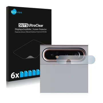 Vorderseite einer Produktverpackung mit dem Markenlogo Savvies. Daneben ist das Gerät Samsung Galaxy A80 (NUR Kameraschutz) mi