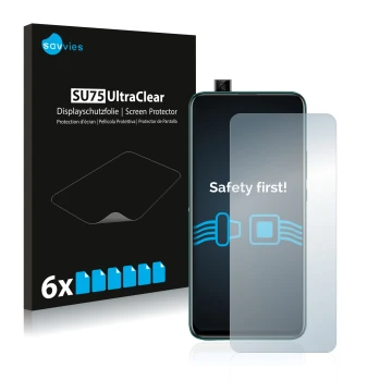 Vorderseite einer Produktverpackung mit dem Markenlogo Savvies. Daneben ist das Gerät Huawei P smart Z mit dem zugehörigen Dis