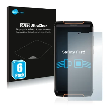 Vorderseite einer Produktverpackung mit dem Markenlogo Savvies. Daneben ist das Gerät Cubot King Kong 3 mit dem zugehörigen Di